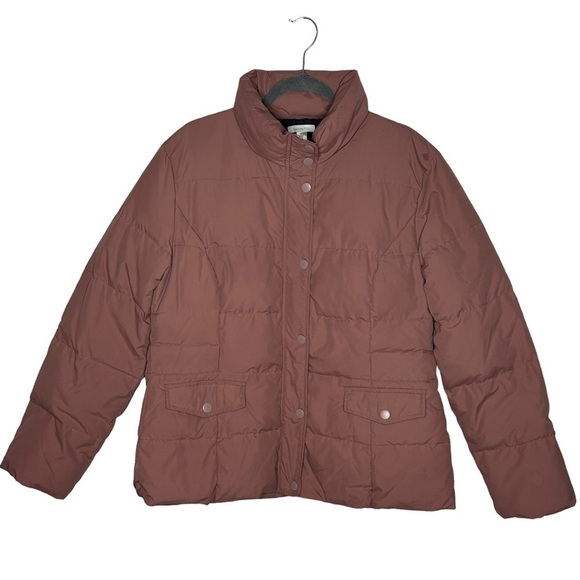Garnet Hill Pink Down Feather Puffer Jacket - Picture 1 of 16